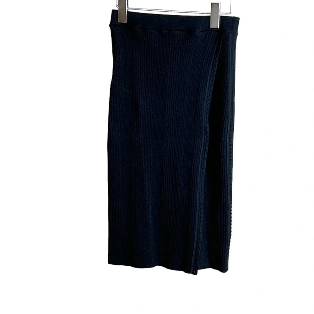 Jonathan Simkhai Eyelet Ribbed Knit Wrap Skirt Black Slit Midi Size XS